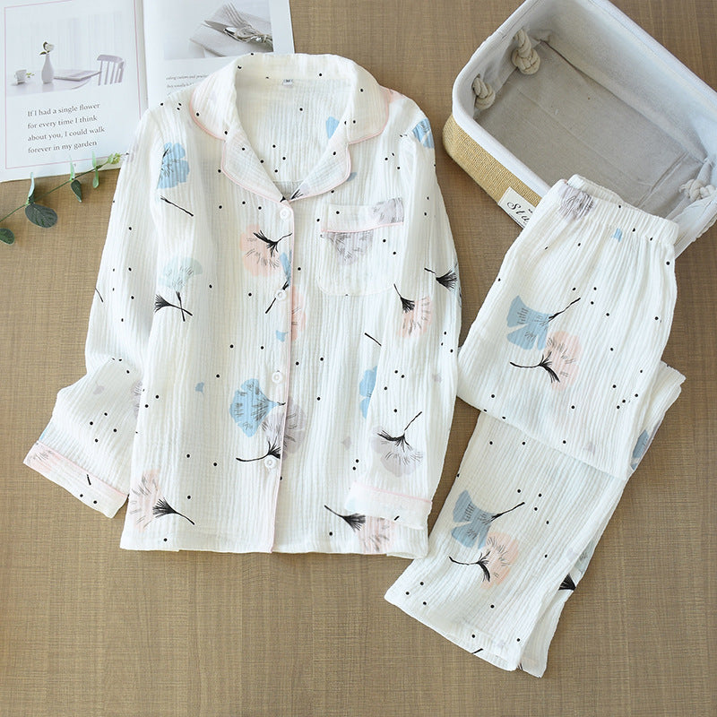 Skin-friendly Washed Pure Cotton Yarn Kimono Pajamas Women