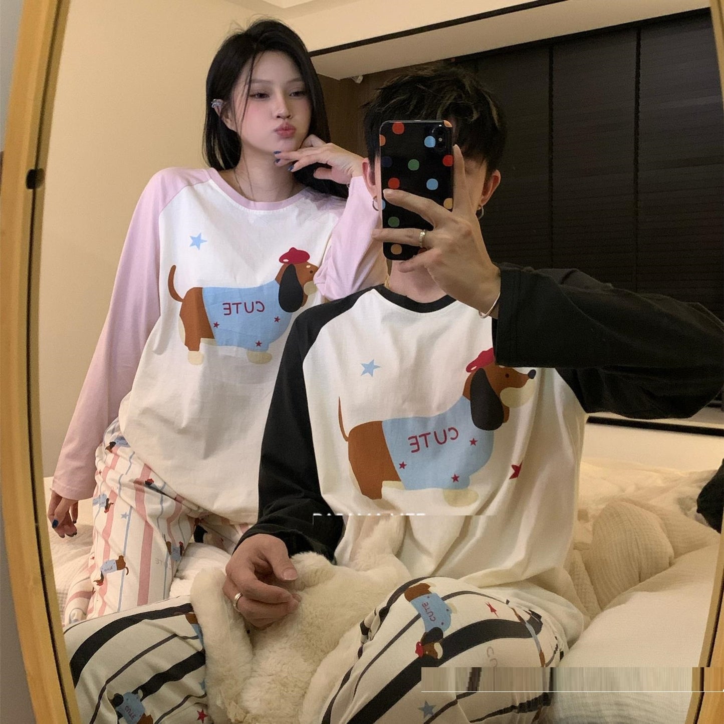 Cartoon Casual Cute Dachshund Couple Pajamas Women