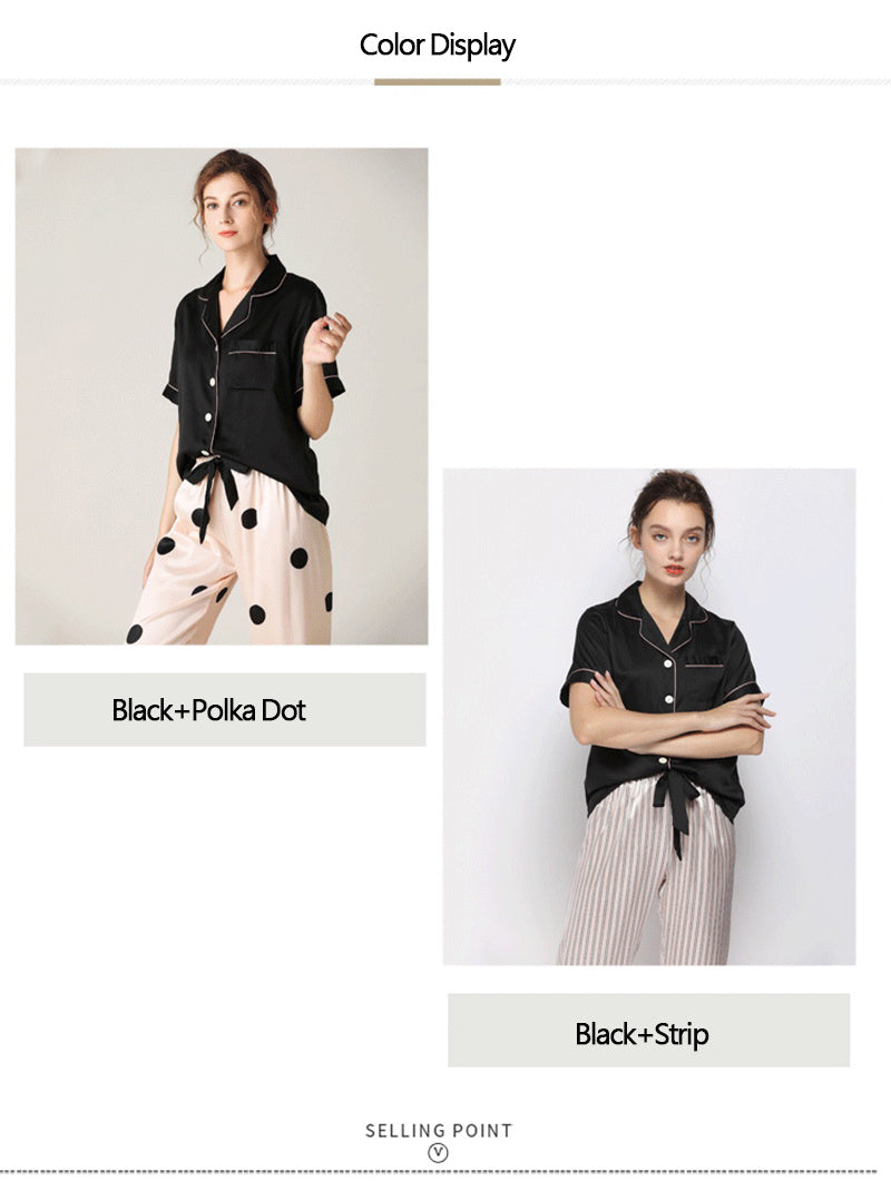 Pajamas Women Simulation Silk Suit Short-sleeved Trousers