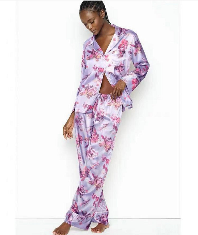 Imitation Ice Silk Pajamas Women Spring And Autumn Long-sleeved Trousers