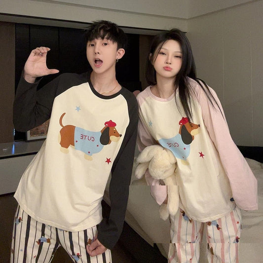 Cartoon Casual Cute Dachshund Couple Pajamas Women