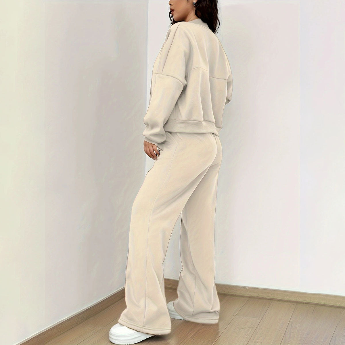 Casual Sports Suit Cardigan Sweater Wide Leg Sweatpants For Women
