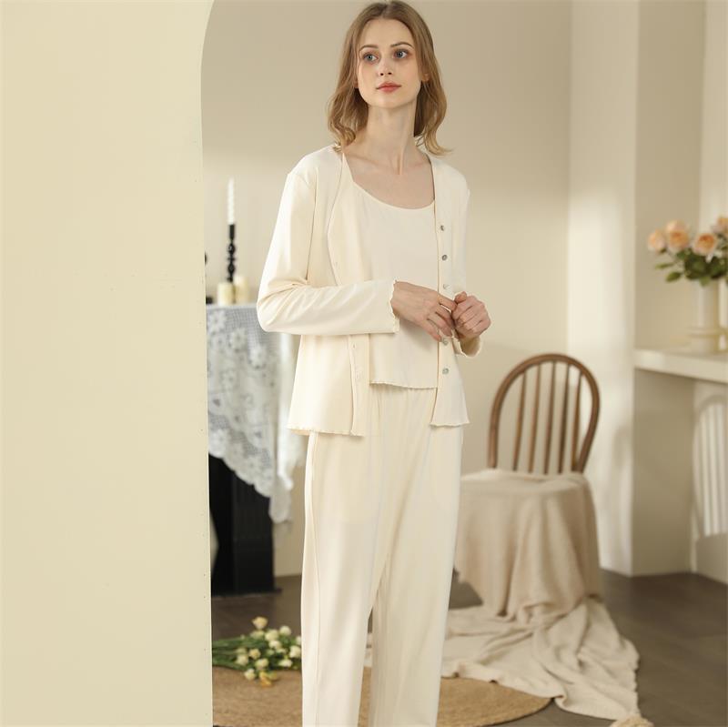 Homewear With Braces Cardigan French Style Three-piece Pajamas For Women