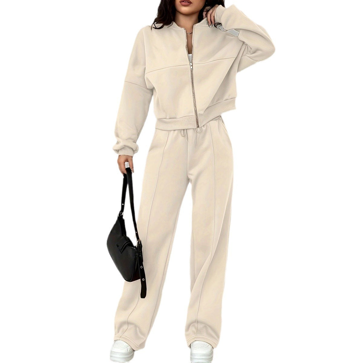 Casual Sports Suit Cardigan Sweater Wide Leg Sweatpants For Women