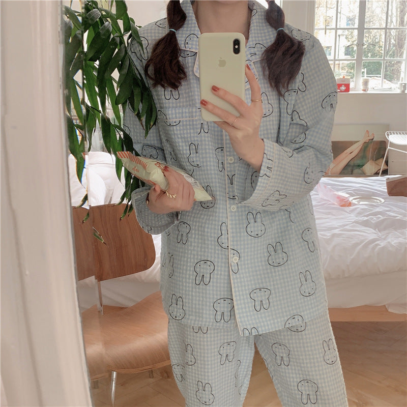 Cute Rabbit Pajamas For Women Sweet Long Sleeve Cardigan Suit