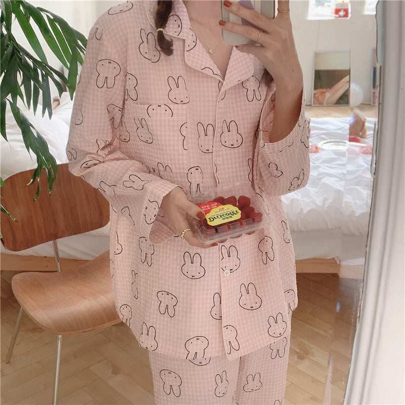 Cute Rabbit Pajamas For Women Sweet Long Sleeve Cardigan Suit