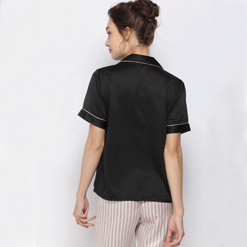 Pajamas Women Simulation Silk Suit Short-sleeved Trousers