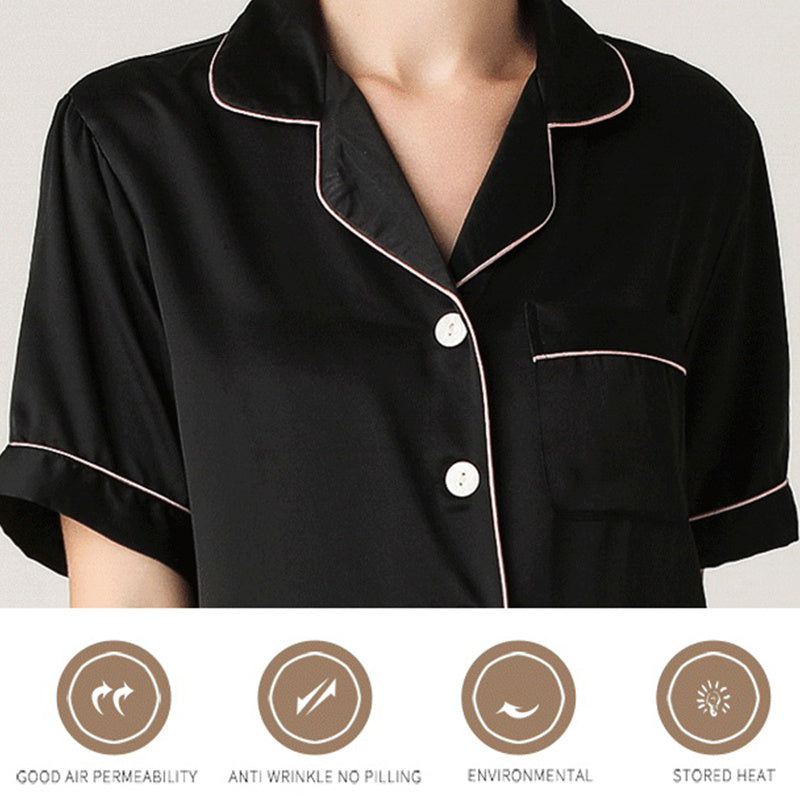 Pajamas Women Simulation Silk Suit Short-sleeved Trousers