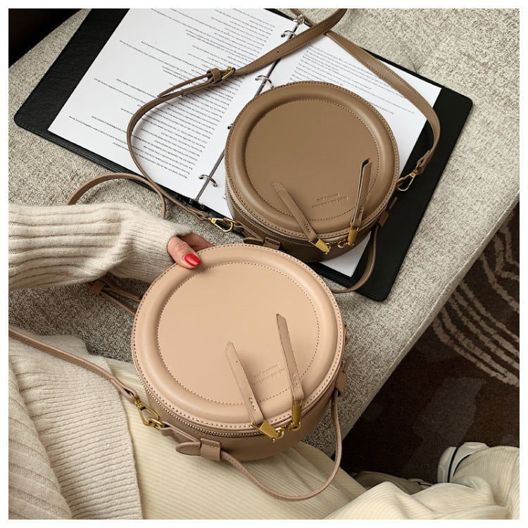The New Messenger Shoulder Bag Bags Simple Retro Solid Color Ins Small Round Bag
