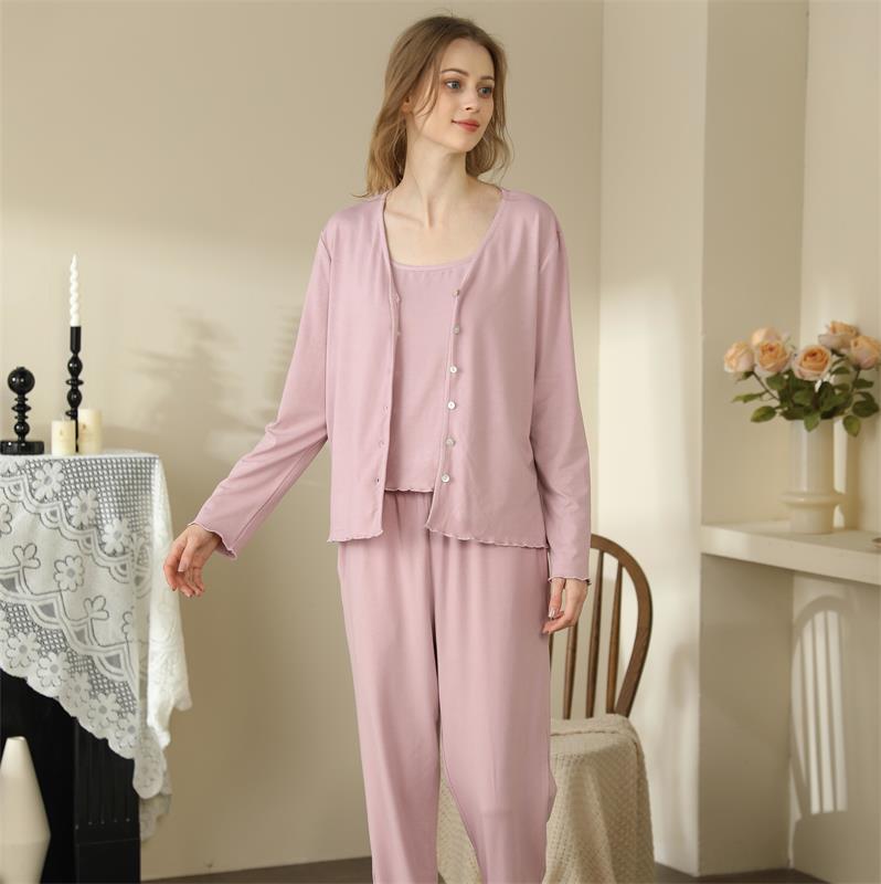 Homewear With Braces Cardigan French Style Three-piece Pajamas For Women
