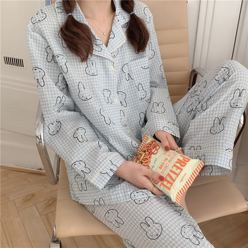 Cute Rabbit Pajamas For Women Sweet Long Sleeve Cardigan Suit
